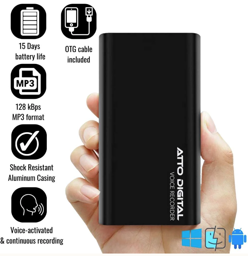 Atto Digital PoweRec - Voice Activated Recorder with The Longest Battery Life, Continuous Recording up to 15 Days — photo 1