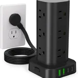 Power Strip Tower with Multiple Outlets, Flat Plug Surge Protector Tower Extension Cord with 12 AC Outlets 4 USB Ports (2 USB C), 6FT Cord P — photo 1